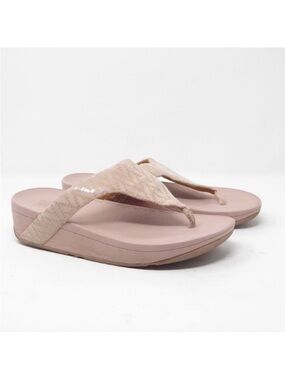 FITFLOP Sandals Lottie Chevron Shimmer Thongs Slip On Comfort Wedge Pink Size 7